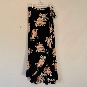 Black floral maxi wrap skirt